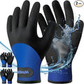 Kebada T2 Waterproof Work Gloves for Men and Women, Thermal Warm Winter Working Gloves, Insulated Freezer Gloves for Cold Weather, 100% Latex Coating, Wrist Closure, 2 Pairs, Blue, Large