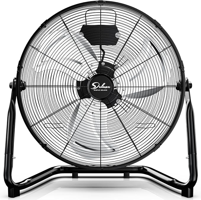 Simple Deluxe 20 Inch 3-Speed High Velocity Heavy Duty Metal Industrial Floor Fans Quiet for Home, Commercial, Residential, and Greenhouse Use