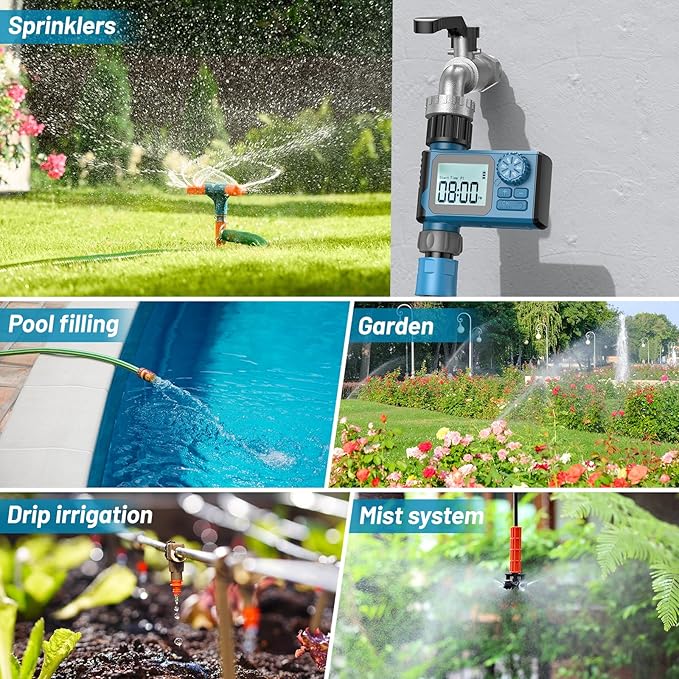 Sprinkler Timer, Hoses Timer for Watering, Water Scheduling Device for Tube Programmable with Auto/Manual/Rain-Delay Watering System, Water Hoses Timers for Yard, Lawn, Pool (Blue)