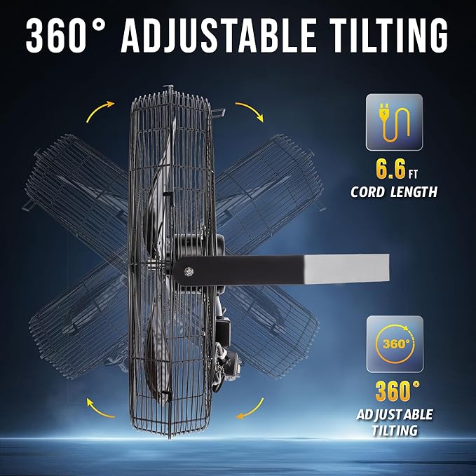 Tornado 24" High Velocity Metal Wall Mount Fan – IPX4 Water-Resistant & Outdoor Rated, 3-Speed, 7700 CFM, UL Safety Listed, Ideal for Commercial, Industrial, Residential, and Greenhouse Environments