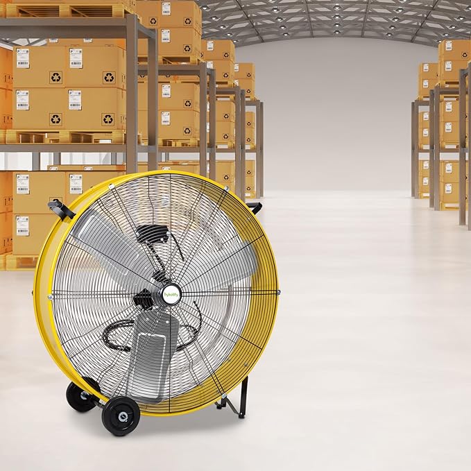 hykolity 30in. 2-Speed 13000 CFM High Velocity Drum Fan, Heavy Duty Industrial Shop Fan for Factory, Warehouse, Garage, Workshop, Commercial, and Basement, UL Listed, Yellow