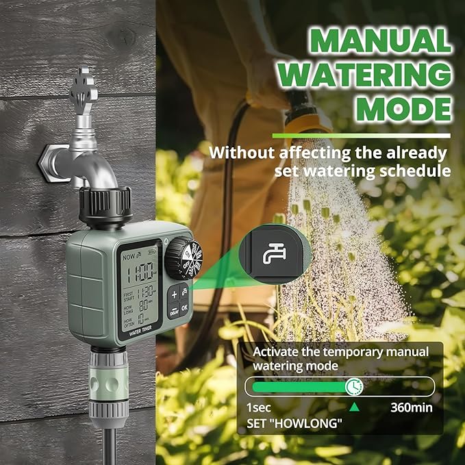Water Timer for Garden Hose Sprinkler Timer with Rain Delay/Manual/Automatic Mode Hose Timers for Watering Drip Irrigation System for Lawn Yard Garden, Daily and Holiday Outings