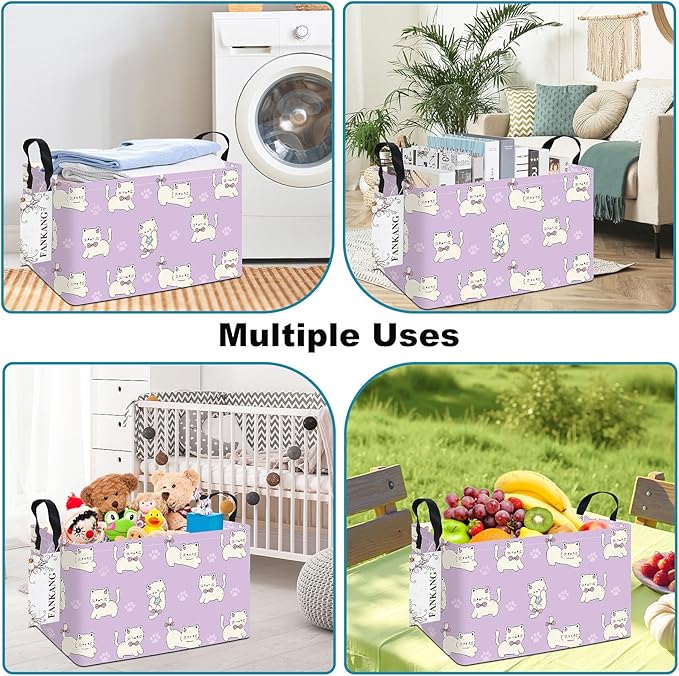FANKANG Storage Bins,Nursery Hamper Canvas Laundry Basket Foldable with Waterproof PE Coating Storage Baskets for Boys and Girls, Office, Bedroom, Clothes,Toys(Rec-Cat ）