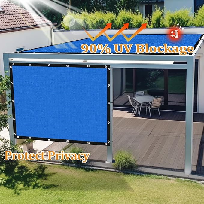 Shade&Beyond Customized Size 8' X 17' Shade Cloth with Grommets, 90% UV Protection UV Protection Mesh Tarp Sun Screens for Patio GN04, Blue