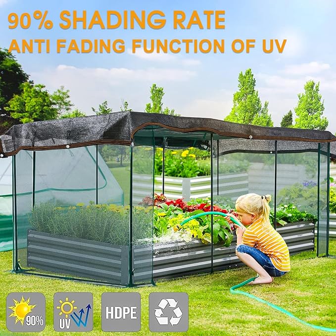 Black Shade Cloth,90% Durable Mesh Tarp with Grommets, 20x20 Ft Resistant Garden Sun Shade Netting, Shading Antifreezing for Pergola Greenhouse Plants Growing Chicken Coop Shade Cover
