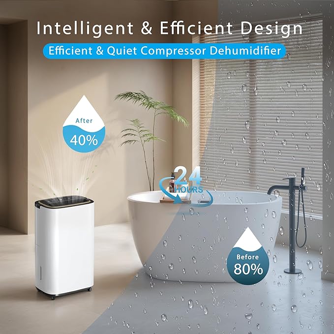 3000 Sq.Ft Dehumidifier for Basement with Drain Hose, Upgraded 30 Pint Large Best Compressor Dehumidifiers for Home or Garage, Smart Humidity Control, 24H Timer & Child Lock, Ideal for Large Rooms
