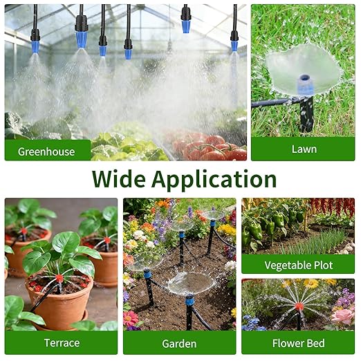 165FT Drip Irrigation System with Timer, Automatic DIY Garden Watering Kit with 1/2" & 1/4" Tubing, Solid Brass Connectors & Adjustable Sprayers for Plants, Garden, Lawn, Greenhouse, Raised Beds