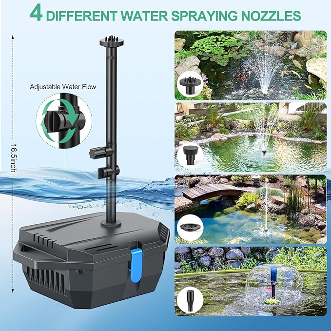POPOSOAP 20W Solar Pond Filter with Fountain Pump, Solar Pond Pump and Filter Kit for Outdoor Pond Filter Box with Bio Media for Water Gardens, Ponds Up to 280 Gallons P3202