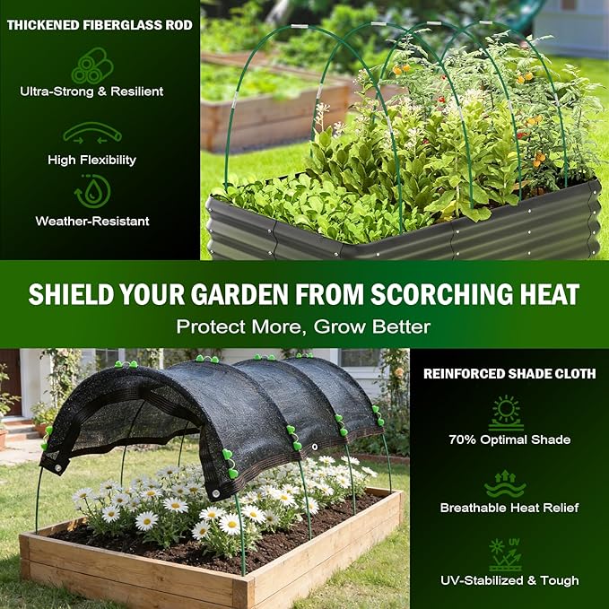 Uyittour Garden Shade Kit 78.7"x39.4", 70% Black Shade Cloth with Hoops for Plants, Raised Garden Bed Shade Cover for Heat Protection, Sun Shade for Outdoor Vegetables, Flowers & Greenhouse