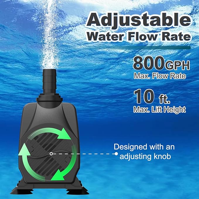 SongLong 800GPH(3000L/H) 10ft Power Cord Submersible Pump,Over Heating Protection Water Pump with 10ft Lift for Fountains, Ponds, Aquariums & Hydroponics.