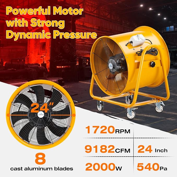 iLiving Utility High Velocity Blower, Fume Extractor, Portable Exhaust and Ventilator Fan (Utility 24")