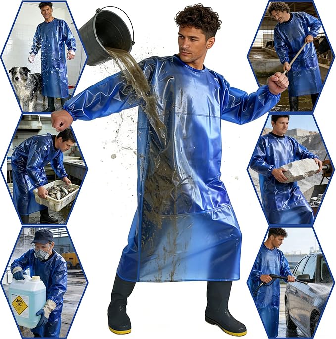 SUJAN Apron with Sleeves Splash Suit Waterproof Smock Chemical Resistant Safety Aprons Coverall