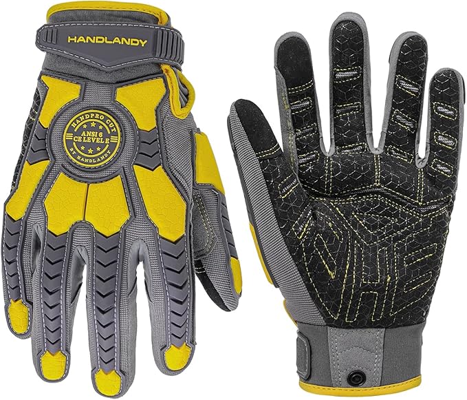 HANDLANDY HLDD Heavy Duty Work Gloves, TPR Protector Impact Gloves, Men Anti Vibration Mechanic Work Glove TouchScreen