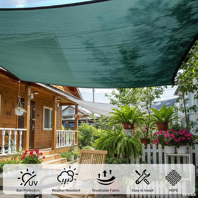 SUNNY GUARD 65-75% Sun Shade Cloth, 6.5 x 10 FT Green HDPE Mesh – Breathable Garden Shade Cover for Plants, Vegetables, Greenhouse, Patio, Chicken Coop & Dog Kennel