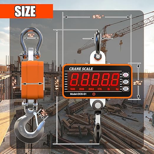 YATOINTO 1000kg/2000lb Digital Crane Scale Heavy-Duty Industrial Hanging Scale with Remote Control Smart Type LED Display CE Certified Electronic Weighing Crane Scale (Orange)