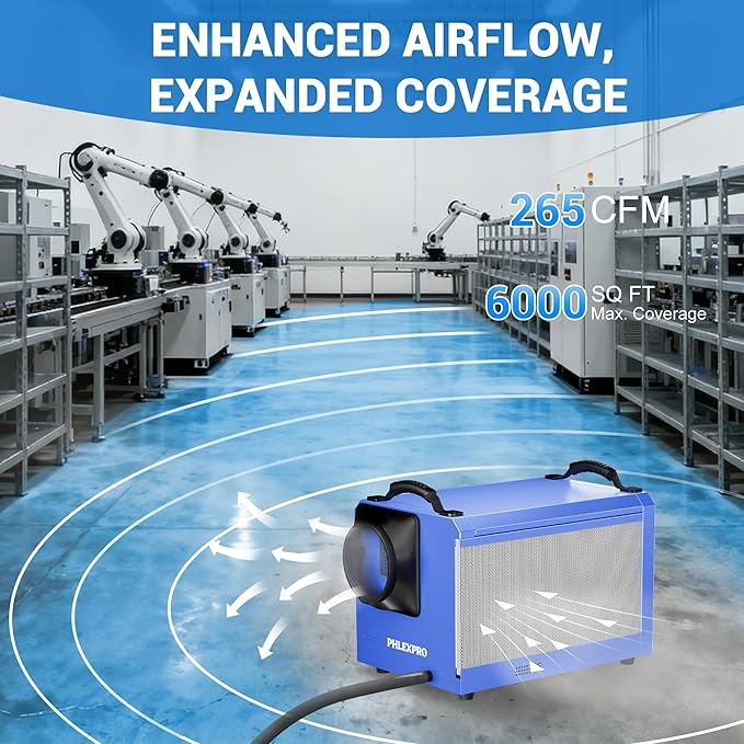 145 Pint Commercial Dehumidifier with Drain Hose for Crawl Spaces, Basements, Industry Water Damage Unit Restoration for up to 6000 Sq.Ft, Auto Defrost, Memory Starting, Blue(Gift Directional Wheels)