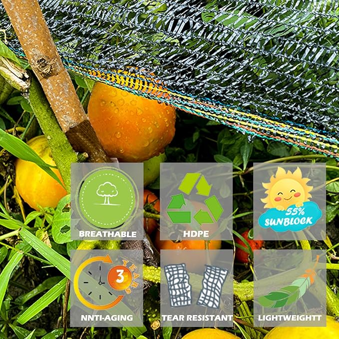 55% Shade Cloth for Garden, Sunblock Mesh UV Resistant Net for Vegetables Flowers Greenhouse Raised Bed, Plant Shade Cover from Sun, Black (8X10 FT)