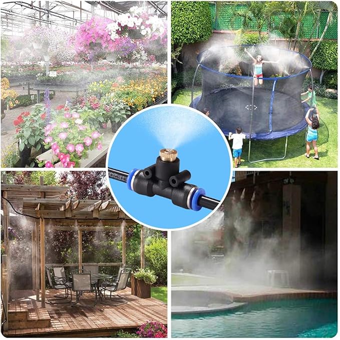 H&G lifestyles Patio Mister, Outddor Misters for Outside Patio,Water Misters for Cooling,26FT Misting System for Green House,8 Brass Mister Nozzles,Fits 3/4" GHT Garden Hose,for Backyard Trampoline