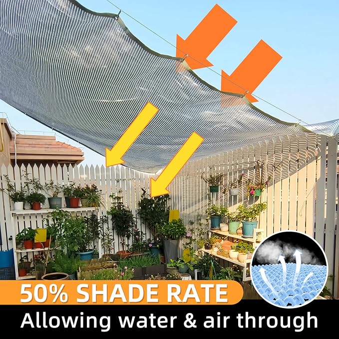 50% Shade Cloth, 6.5x10FT Sun Shade Cover Net Mesh Tarp with Grommets for Greenhouse, Plant, Garden, Patio, Pergola, Sun Shade Canopy Black