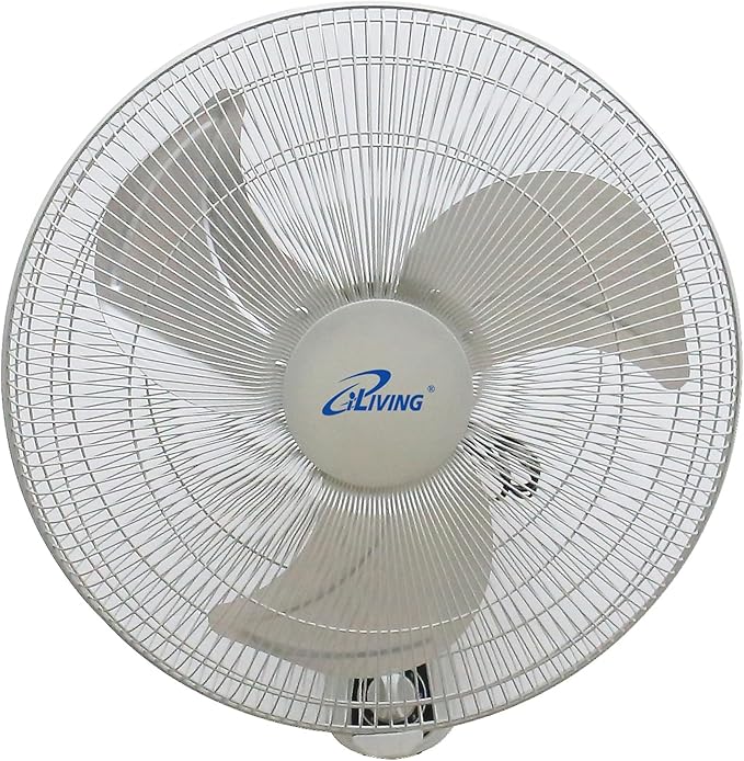 iLiving Glow Oscillating Wall Mount Fan with Adjustable Tilt, 18-inch, 3 Speed, Metal Grille and Blade, 90 Degree Oscillation, Airflow 1650CFM, Ideal for Home, Bedroom, Gym & Office, Greenhouse