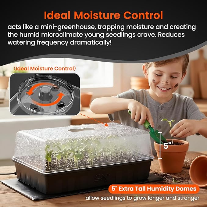 SOLIGT 3 Set 60-Cell Seed Starter Kit - Strong Seed Trays with Humidity Domes, Cell Trays and Seedling Heat Mats - Cloning, Propagation and Germination Station
