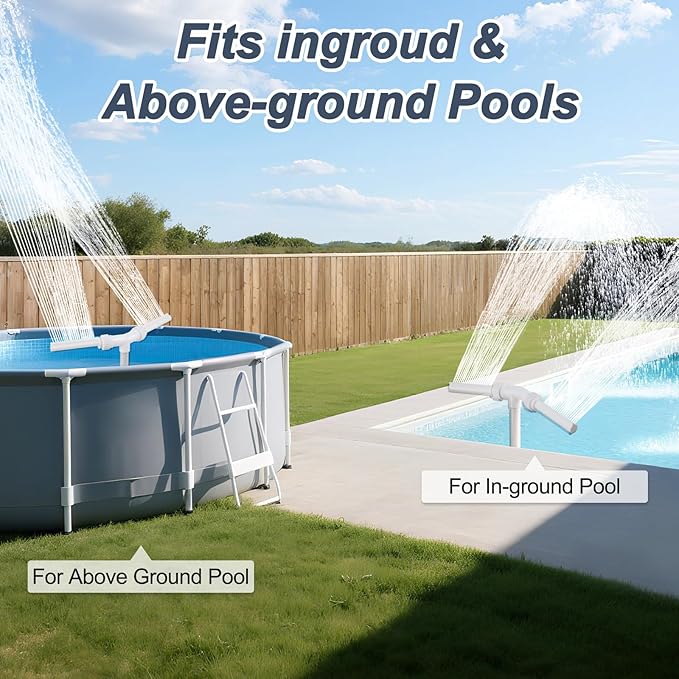 Swimming Pool Waterfall Fountain Spray - 2 Fountain Heads Water Sprinkler, Cool & Warm Pool Spa Water Temperatures, Water Fun Pool Aerator Backyard Decor for Above & In-ground Indoor Outdoor Pools