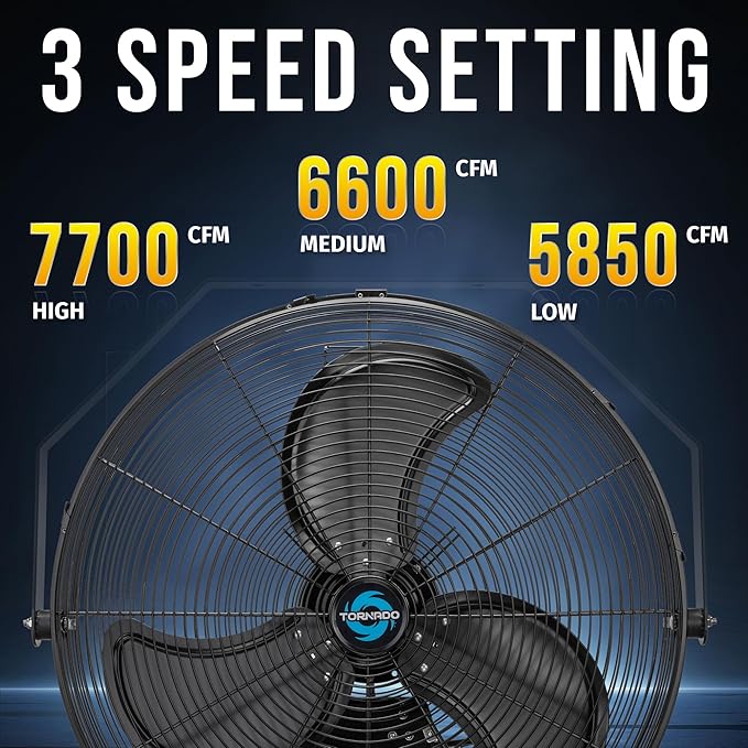 Tornado 24" High Velocity Metal Wall Mount Fan – IPX4 Water-Resistant & Outdoor Rated, 3-Speed, 7700 CFM, UL Safety Listed, Ideal for Commercial, Industrial, Residential, and Greenhouse Environments
