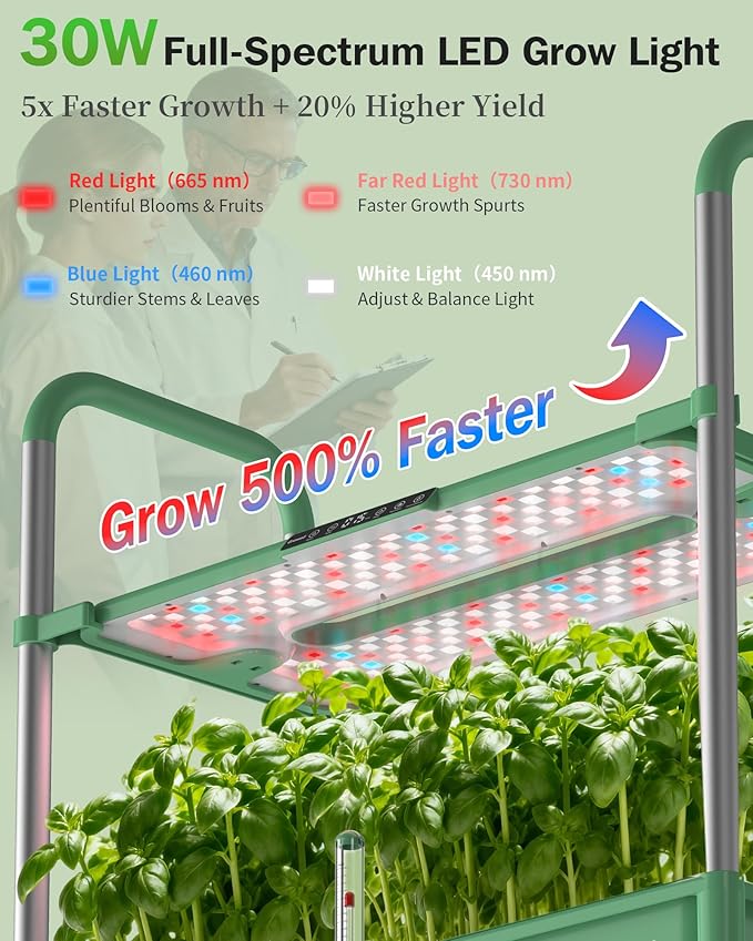 Growell Large Hydroponics Growing System Kit, Vertical Indoor Herb Garden Kit with LED Grow Light & Independent Water Pump, 28L Movable Indoor Planter Perfect Gardening Gifts (2 Tier-54 Pods Green)
