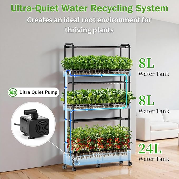 Growell Large Hydroponics Growing System Kit, 90 Pods Vertical Indoor Herb Garden Kit with 2 Light Modes & Auto Circulating Water System, 40L Movable Indoor Gardening System for Herb Vegetable Fruit
