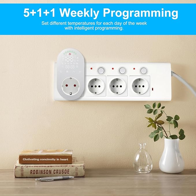 Luocute Smart WiFi Plug in Thermostat APP Remote Voice Control Energy Saving Mode Compatible with Electric Heating Equipment for Home Greenhouse Reptile Enclosure (White)