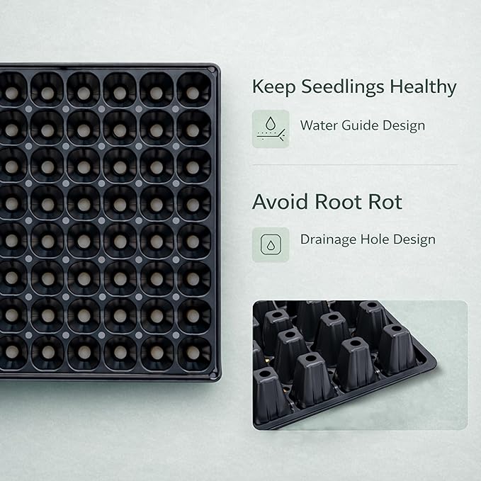 Gardzen 10 Pack 128 Cell Seed Starter Trays, 1.5" Deep Plug Tray for Seedlings, Durable Seedling Trays with Drainage Holes, Fit Standard 1020 Drip Tray
