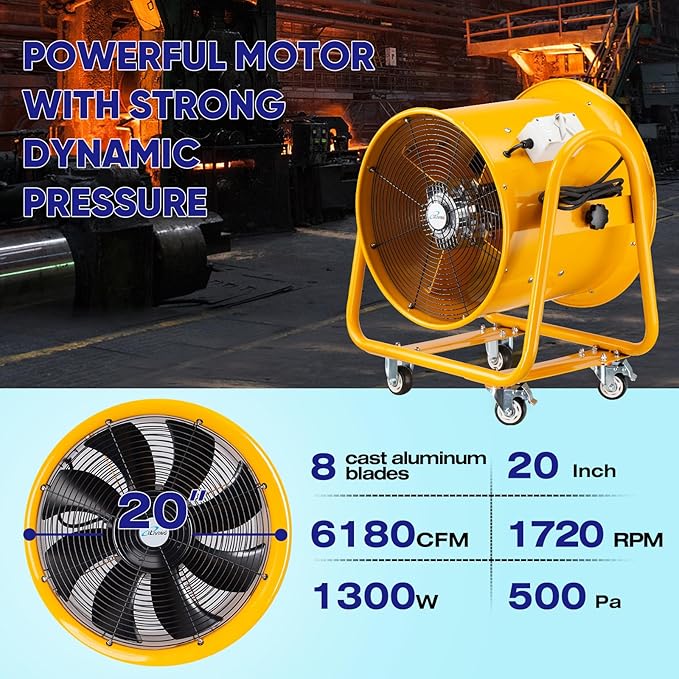 iLiving Utility High Velocity Blower, Fume Extractor, Portable Exhaust and Ventilator Fan (Utility 20")