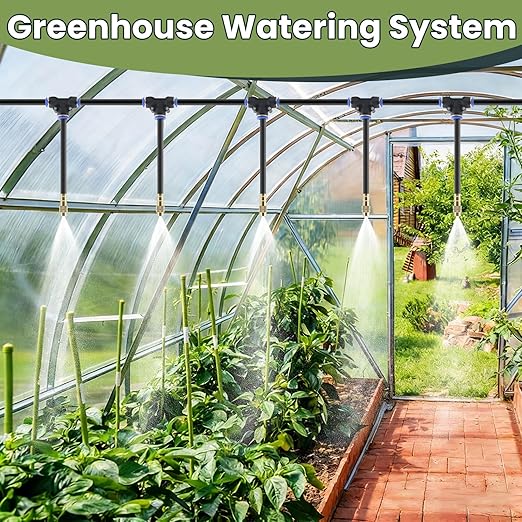 Automatic Drip Irrigation Kits - Garden Watering System with 360° Bendable Spray Adjustable Copper Atomizing Nozzles for Yard, Lawn, Raised Bed, Greenhouse, Potted Plants (40 Nozzles, 200FT Hose)