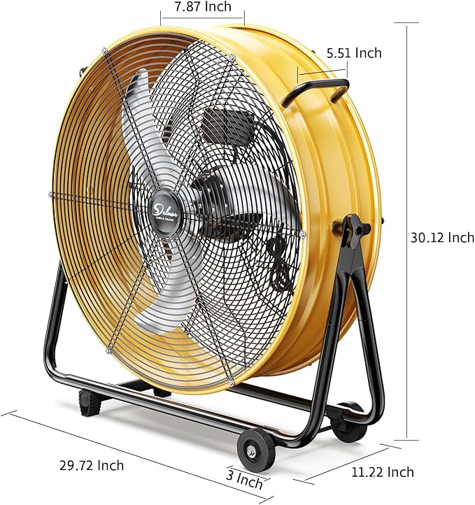 Simple Deluxe 24-Inch Heavy Duty Metal Drum Fan, 3-Speed High Velocity Industrial Floor Fan for Warehouses, Workshops, Factories and Basements