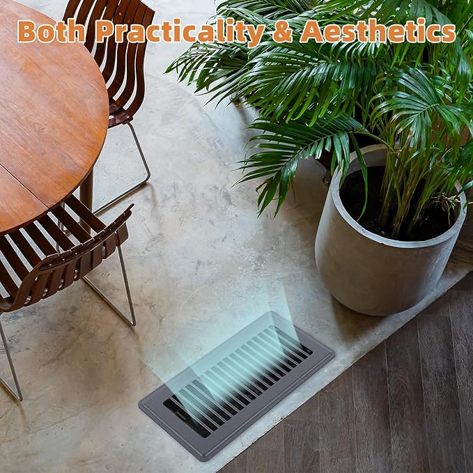 Floor Register 4 x 10-8 Pack Gray Floor Vents, Heavy-Duty Steel Adjustable Airflow Floor Vent Covers, Rust-Resistant Vent Cover are Suitable for Living Room, Bedroom and Bathroom