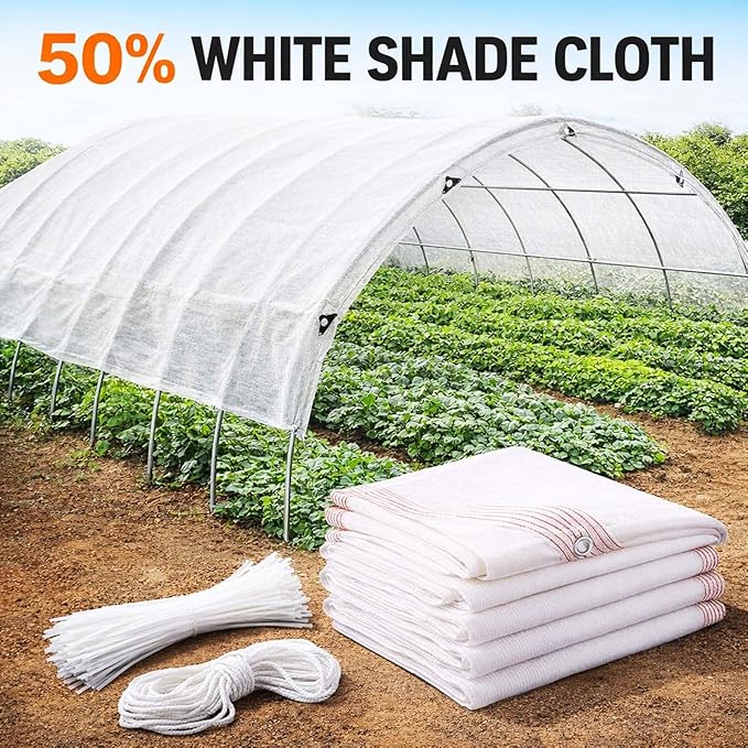 White Shade Cloth 50% Sun Shade Net, UV Resistant Outdoor Garden Shade Mesh Tarp with Grommets, Heavy Duty Breathable Fabric Cover for Greenhouse Plant Patio Fence Privacy(7x7ft)