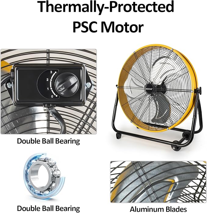 BEESTAR 24 Inch Industrial Drum Fan, High Velocity Heavy Duty Metal Fan 8800CFM 3 Speed 360° Tilt 1/3HP Motor Larg for Garage,Warehouse,Greenhouse,Shop,Workship,Basement (24 INCH)