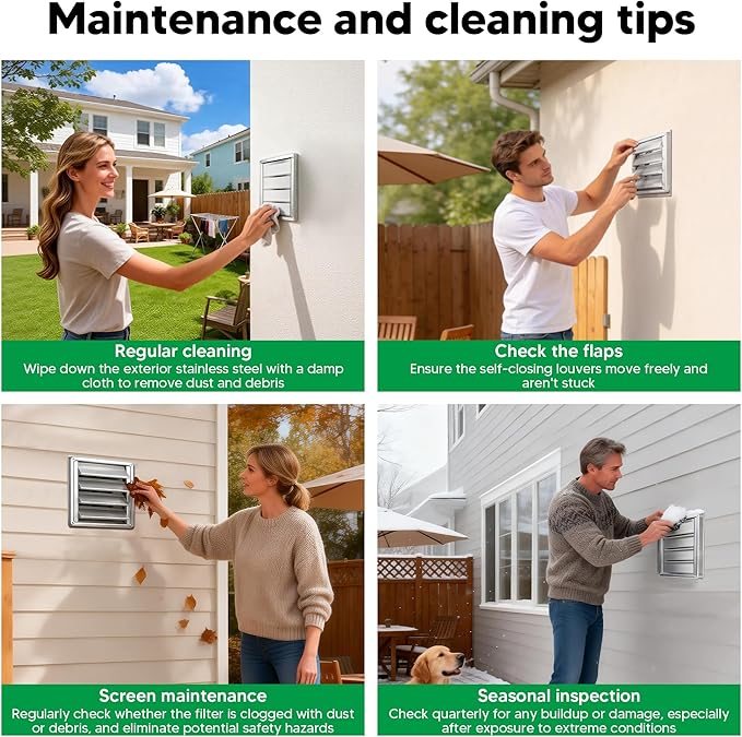 Funmit 4'' Metal Dryer Vent Cover with Metal Mesh Screen, 7"x7" Outdoor Stainless Steel Louvered Vent Cover Includes 4 Screw for Easy Installation