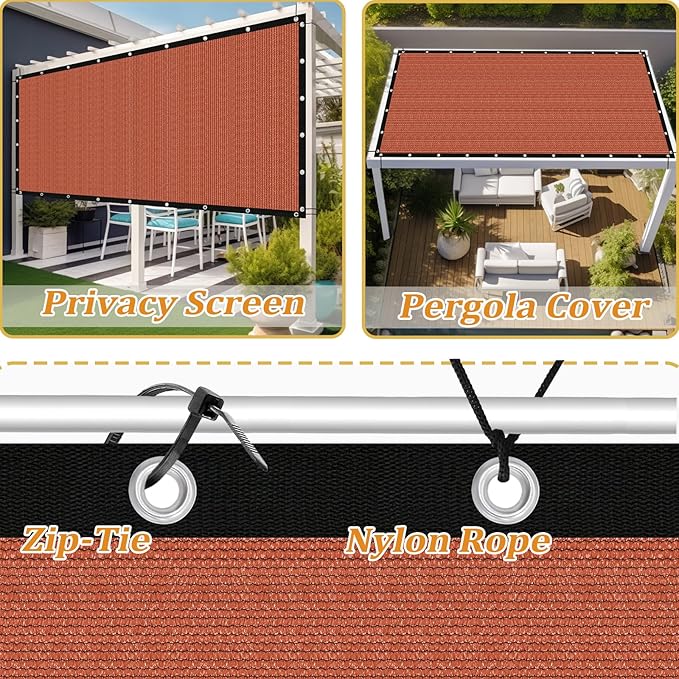 Shade&Beyond Customized Size 14' X 20' Shade Cloth with Grommets, 90% UV Protection UV Protection Mesh Tarp Sun Screens for Patio GN04, Rust Red