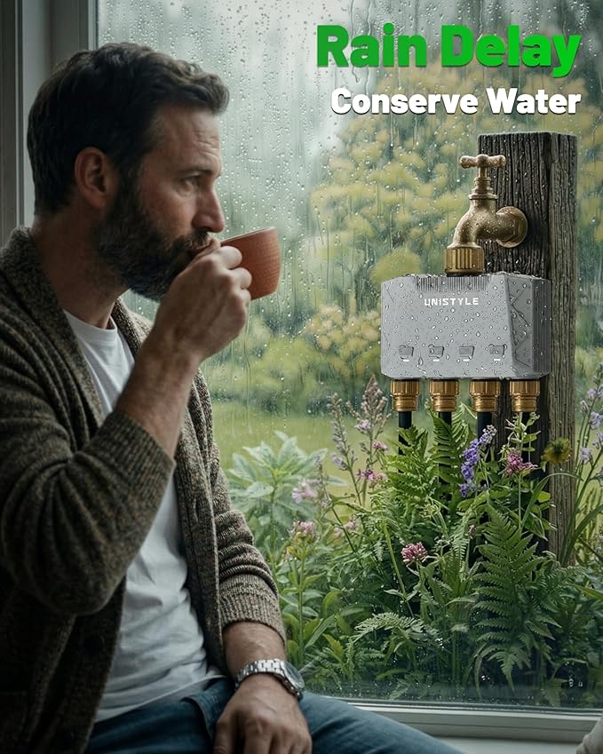 [All-New 2027] 1700FT WiFi 4 Zone Water Timer for Garden Hose with Brass Inlet, Unistyle Smart Sprinkler Controller Compatible Alexa & Google Voice, WiFi Hose Timer, Auto Manual Modes for Garden Lawn