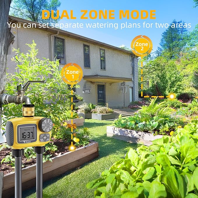 Sprinkler Timer Outdoor with Brass Swivel Water Timer for Garden Hose 2 Zone Programmable/Rain Delay/Manual/Automatic Irrigation Controller-Sprinkler System for Garden/Lawn/Yard/Pool
