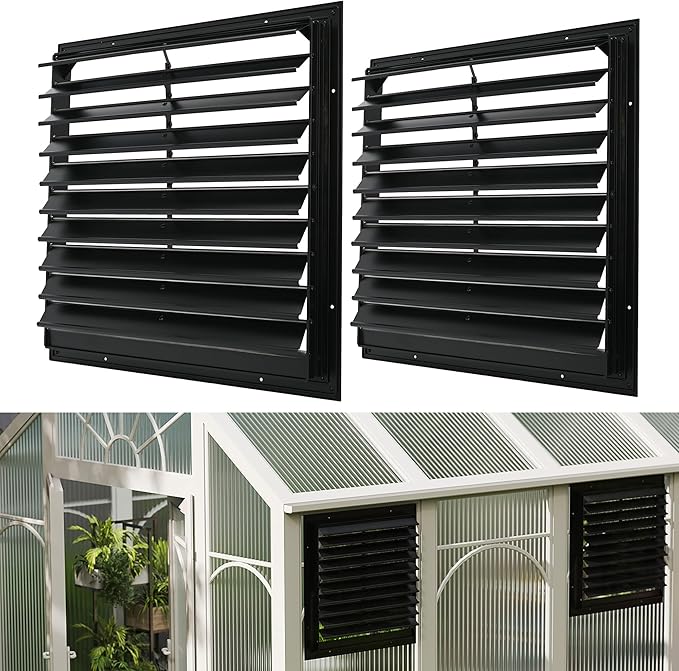 AIWFL 20 Inch Aluminum Automatic Gravity Shutter Louver Vent, 2 Pack Square Automatic Exhaust Shutter Louver Vent for Greenhouses, Garages, Attics, Workshops, Barn
