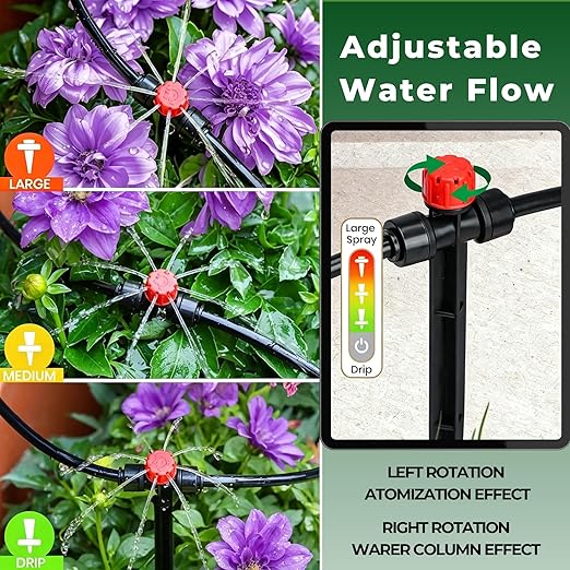 50FT Drip Irrigation System for Garden: Quick Connect PE Tubing Automatic Water Sprinkler Kit Adjustable Misting Part 1/4" Watering Hose for Outdoor Raised Bed Plants Flower Yard Greenhouse