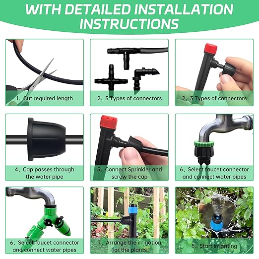 Automatic Drip Irrigation System for Garden, 65ft Garden Watering System with 1/4" Tubing & Sprinklers, Drip Irrigation Kit for Outdoor Plants, Raised Beds, Greenhouse,Patio