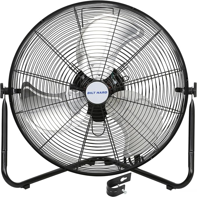 BILT HARD 4650 CFM 20" High Velocity Floor Fan, 3-Speed Heavy Duty Metal Fan with Wall-Mounting System, Industrial Shop Fan for Commercial, Garage, and Greenhouse