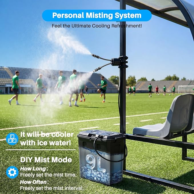Ausic Personal Misting System Portable, Outdoor Misters for Outside Water Cooling, 9L Bucket with Built-in 10000mAh Battery & PCS Pump, for Outdoor Sports/Patio/Umbrella/Pasture/Greenhouse/Camping