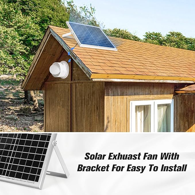 blessny Solar Powered Exhaust fan, 25W Solar Panel + 8" Ventilation Vent Fan for Outside Greenhouse, Chicken Coop, Shed, Pet House