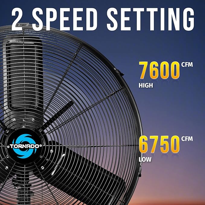 Tornado 24 Inch Outdoor Oscillating Pedestal Fan, IPX4 Water-Resistant High Velocity Metal Floor Fan, 2-Speed Commercial Industrial Standing Fan, 7600 CFM, cETL Listed