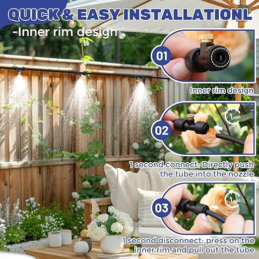 Maotong 100FT Mister for Outside Patio Misting Cooling System, 100FT (30M) Misting Line+32 Brass Mist Nozzles+Water Filter, Outdoor Mister System for Garden Greenhouse Trampoline Waterparke