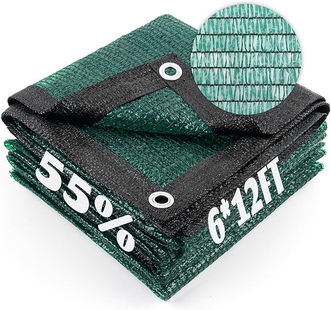 Cool Area 55% Sun Shade Cloth Mesh Tarp with Grommets for Plant Cover 6x12ft Patio Canopy Garden Pergola Greenhouse Car Barn Kennel Dark Green